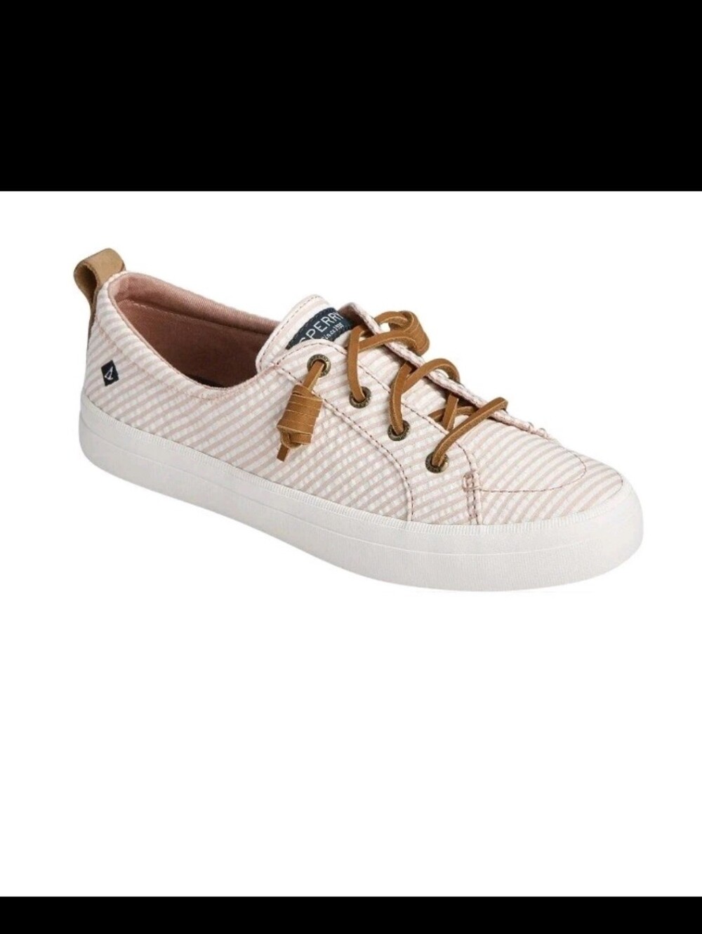 Sperry Low-Top Stripe Canvas Sneaker in Blush and Ivory Cresr Vibe Seersucker
